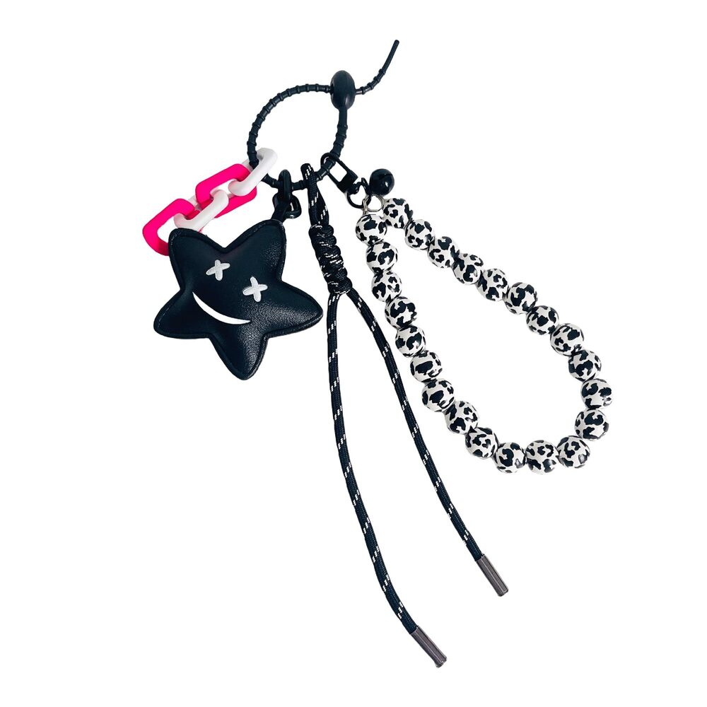 9354 Cute Star Leopard Print Bead Braided Keychain Bag Charms for Handbag